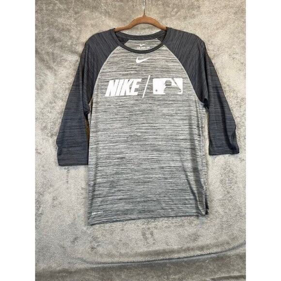 Nike Other - The Nike Tee Shirt Mens S Dri-Fit Grey Graphic Print Baseball 3-Quarter Sleeve